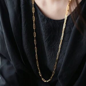 18k Yellow Gold Plated Extra-Long Paperclip Layering Chain!